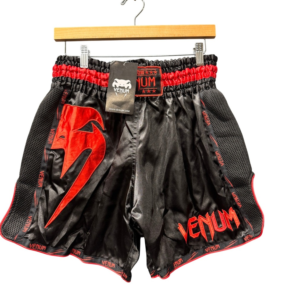 Venum Muay Thai Shorts Adult XXL Giant Black Red Activewear Combat Sports NEW